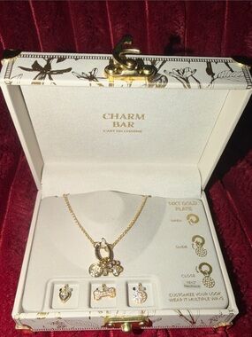 14K Gold Plate Multi-Charm Necklace Set - Gold